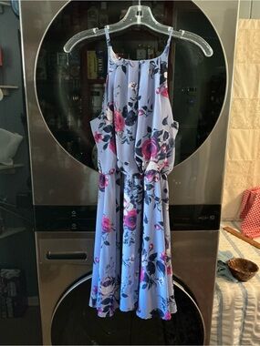 Lilac Floral Halter Sundress with Pink & Navy Roses, size small